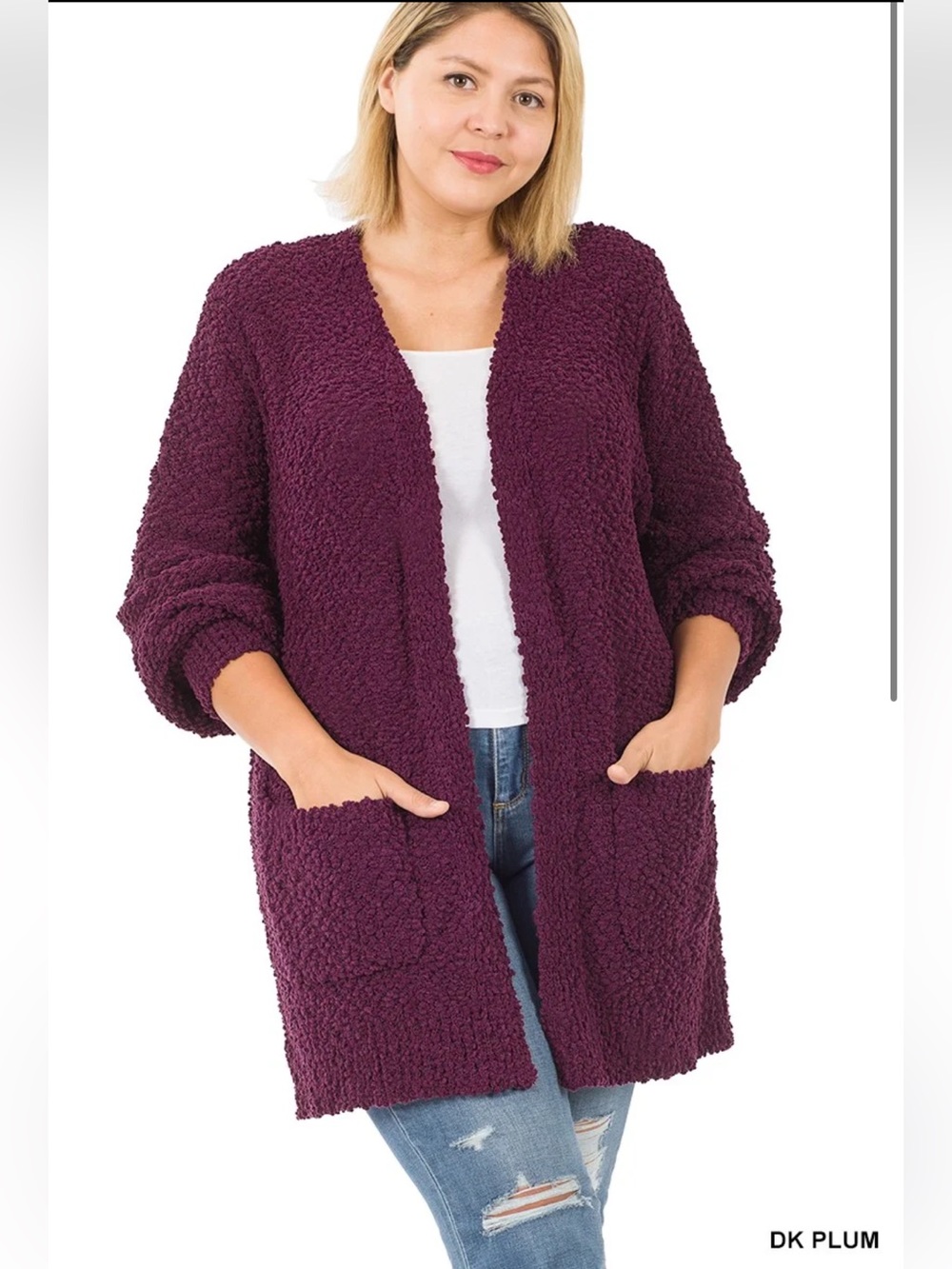 Zenana Plum Popcorn Cardigan Sweater
Size 1X